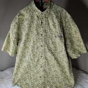 Mens Woolrich Large Moss Mini Swordfish Shirt Button Down Short Sleeve Cotton